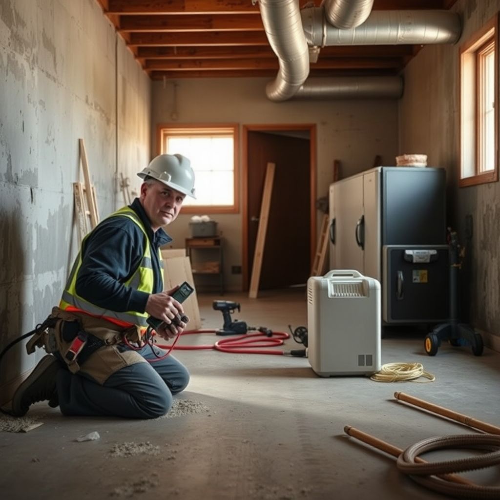 A Storm Guard Mold Removal technician explaining the mold remediation process to a homeowner in a clean, restored living room in Georgetown, Texas.