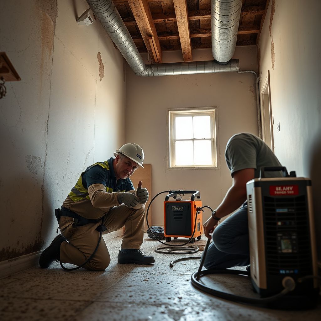 A certified mold remediation technician explaining a process to a homeowner in a modern Pflugerville kitchen.