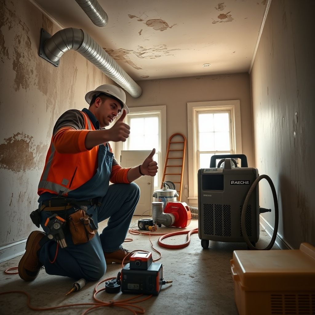 A certified mold remediation technician from Storm Guard Mold Removal explaining the process to a homeowner in a clean, restored living room in Taylor, Texas.