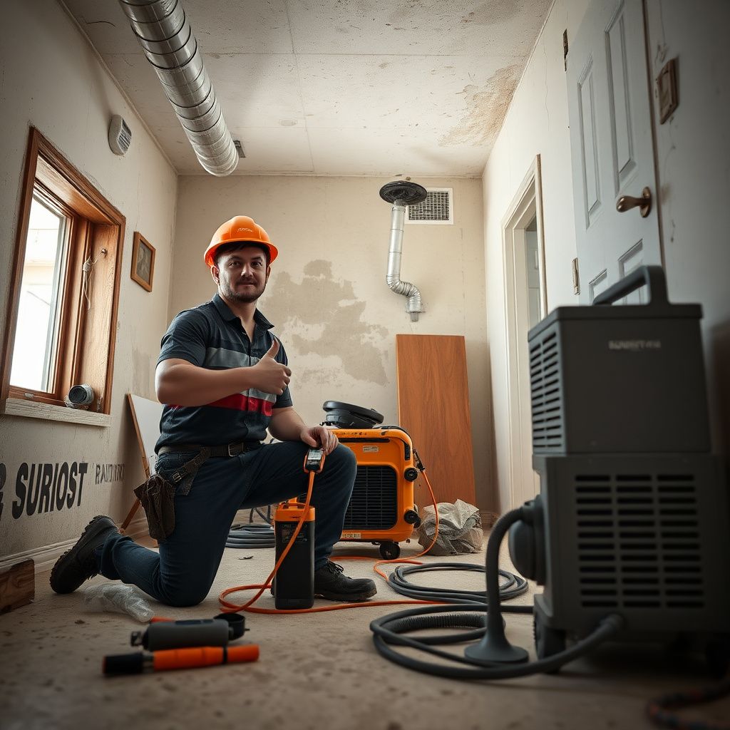 A close-up of a certified mold remediation technician in Manor, Texas, demonstrating a moisture meter on a wall, highlighting precision and expertise.